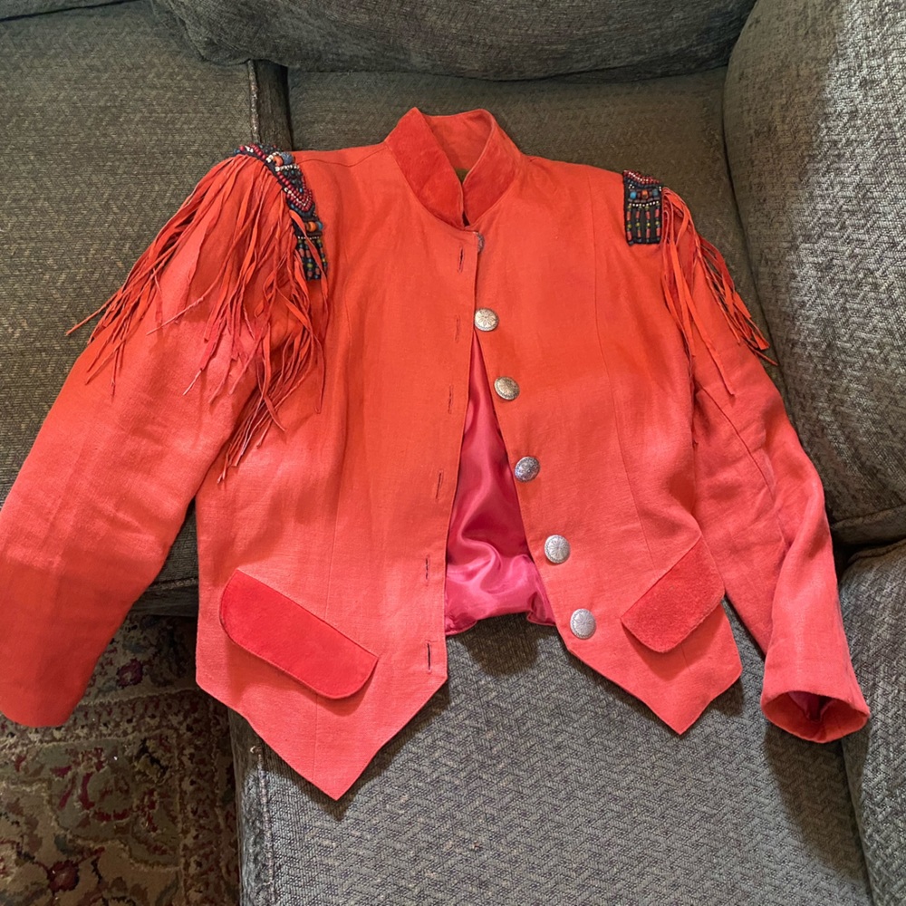 Double D Ranch Orange Linen Suede Fringe Jacket (Sz M)